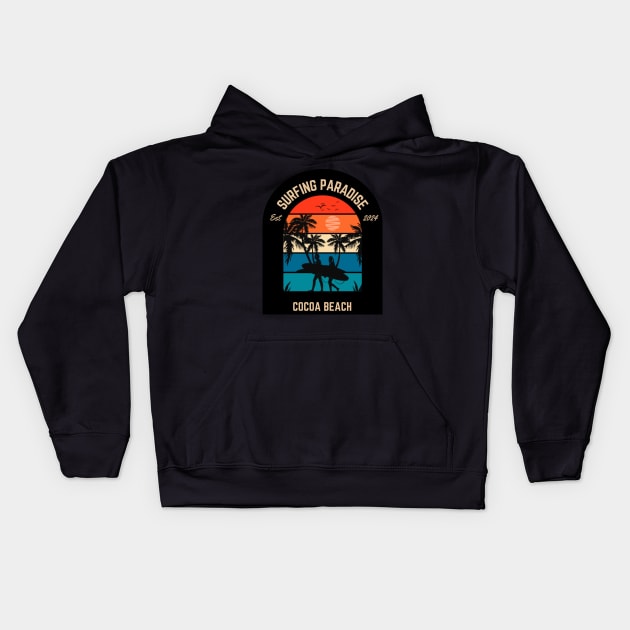 Surfing Paradise Cocoa Beach Kids Hoodie by Blessed Deco and Design